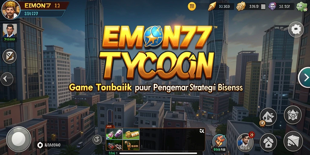 Tampilan gameplay <strong>EMON77</strong> yang menampilkan strategi membangun bisnis.