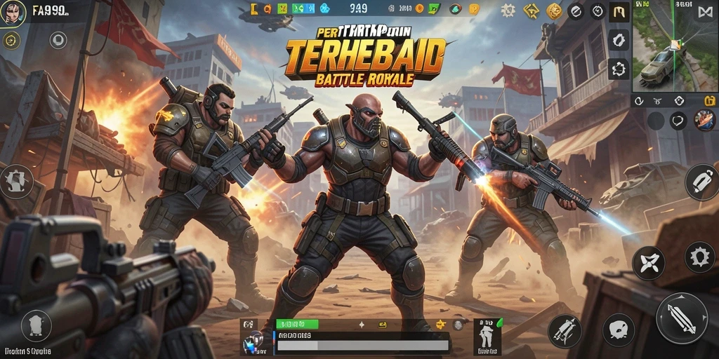 Gambaran layar utama FA99 menampilkan aksi Battle Royale yang mendebarkan.