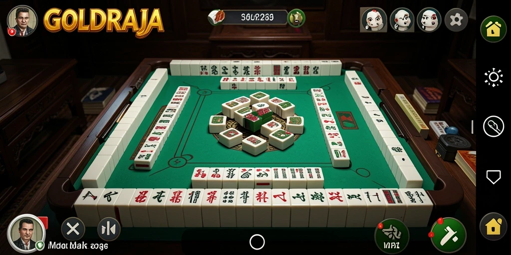 Tangkapan layar gameplay GOLDRAJA menampilkan suasana Mahjong yang indah.