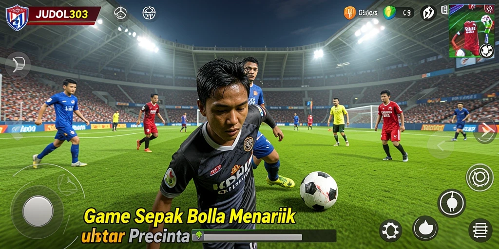 Screenshot gameplay JUDOL303 menampilkan aksi sepak bola seru.