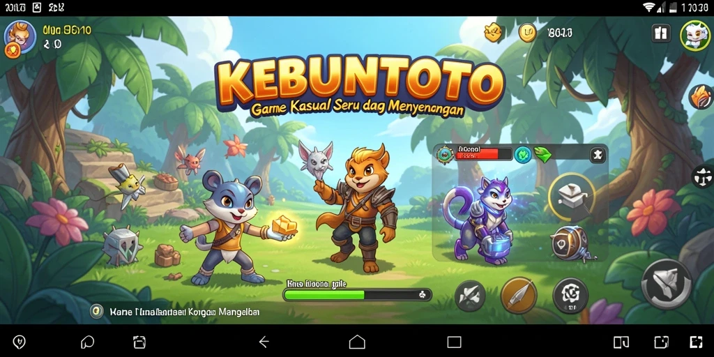 Screenshot gameplay KEBUNTOTO menampilkan karakter lucu dalam aksi.