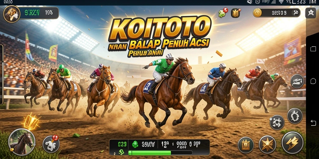 Screenshot gameplay KOITOTO menunjukkan balapan yang mendebarkan.