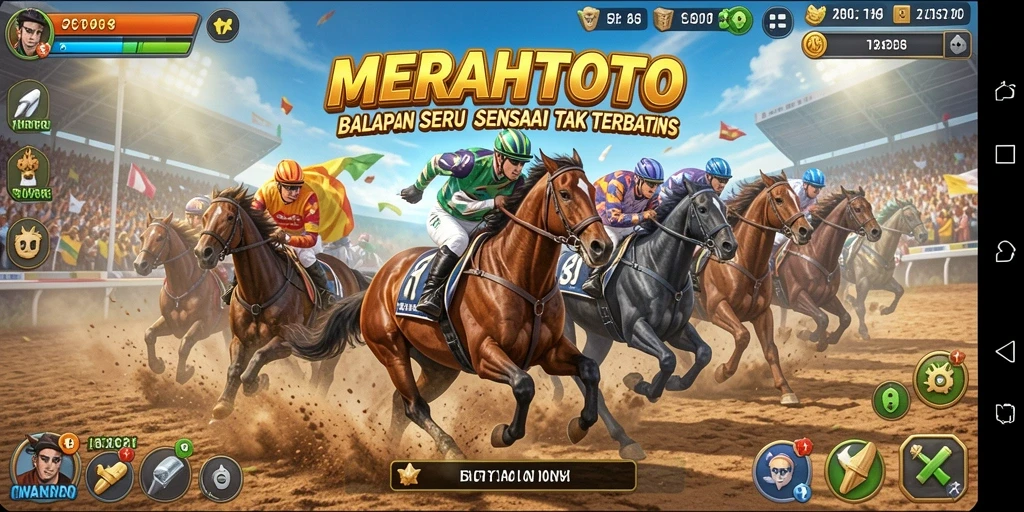 Tampilan gameplay MERAHTOTO yang mendebarkan saat balapan.