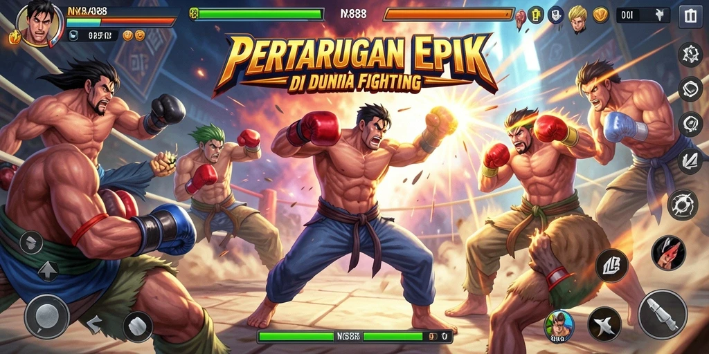 Tampilan gameplay NX888 yang menampilkan pertarungan seru antar karakter.