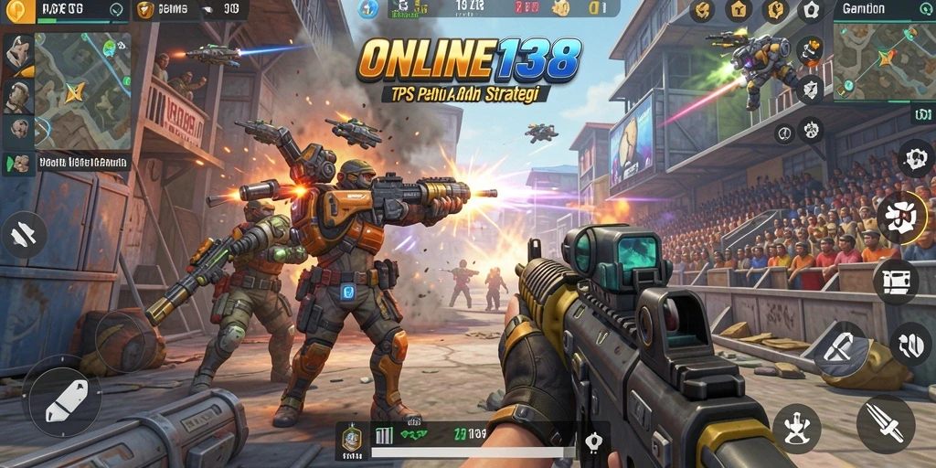 Tangkapan layar menampilkan gameplay seru dalam pertempuran TPS.