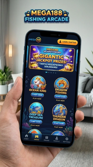 Tampilan utama aplikasi mega188 yang intuitif.